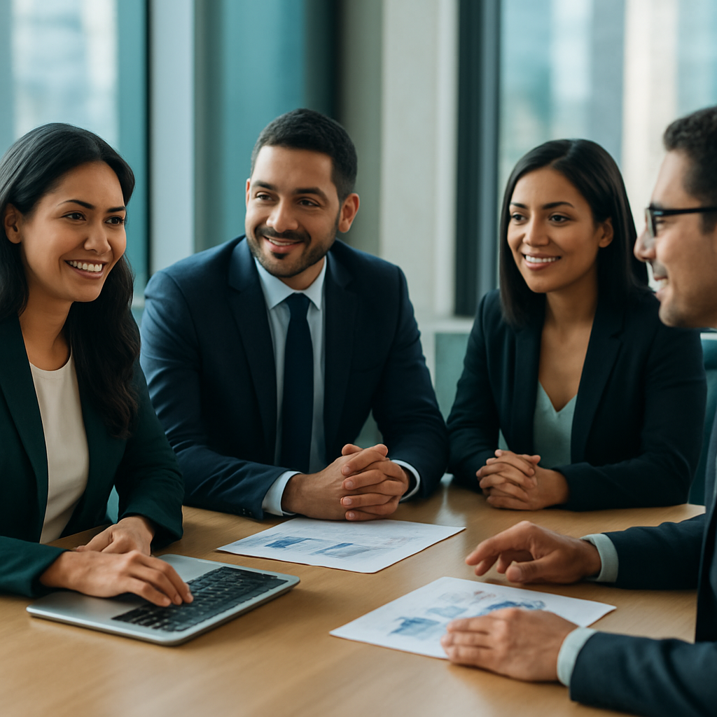Consultoras de ALTHA Consulting Latam colaborando en una oficina moderna